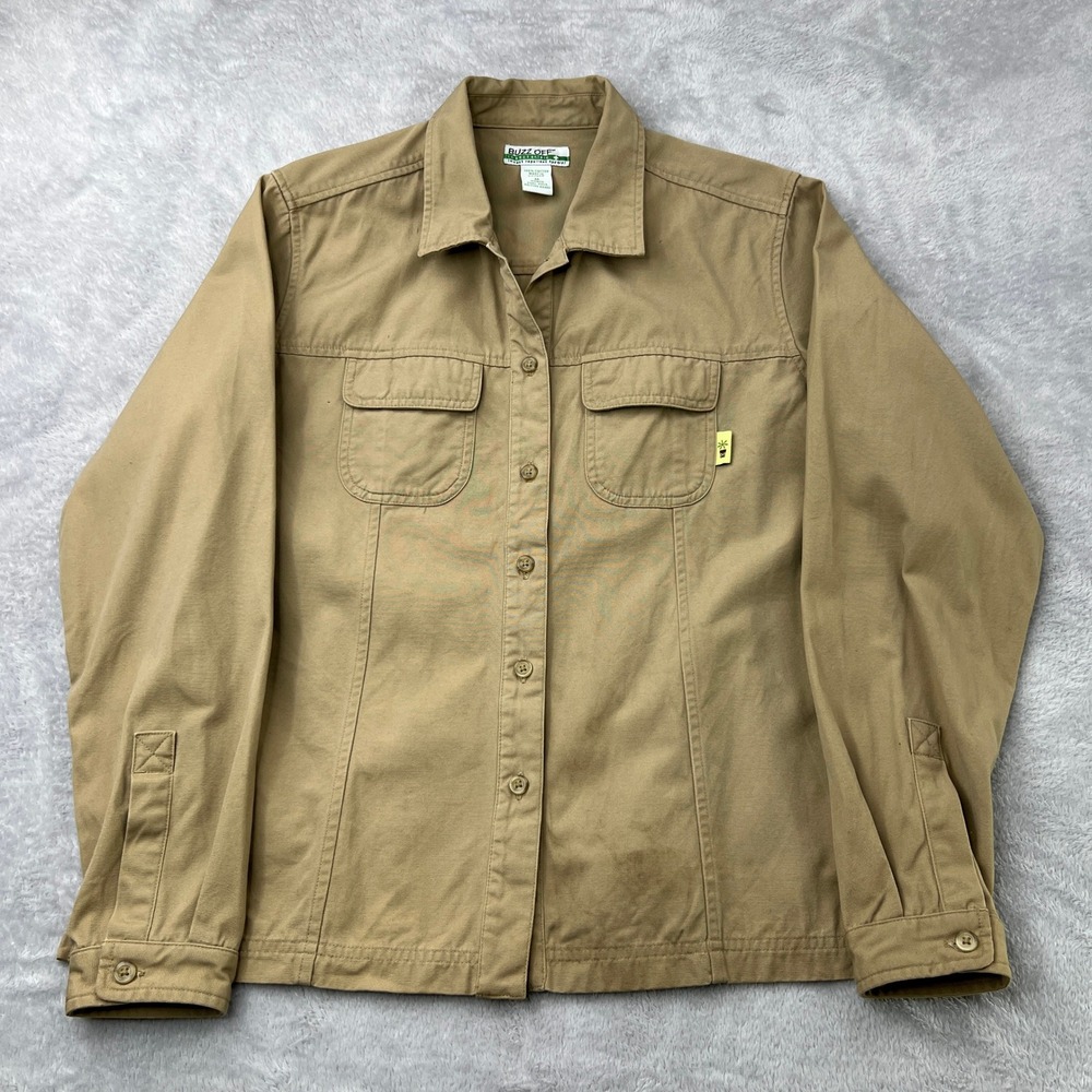 Buzz Off Insect Shield Utility Shirt Size M Khaki Womens Outdoor Gorpcore Hiking